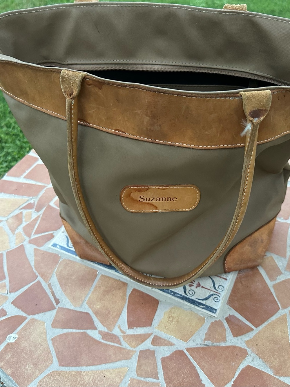 Jon Hart monogrammed 'Suzanne' tan Tote with Tan Leather Trim